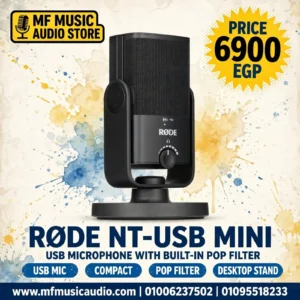 ميكروفون يو اس بي مدمج أسود اللون مع حامل مغناطيسي وتصميم عصري احترافي موديل Rode NT-USB Mini Microphone - متوفر لدى MF Music Egypt