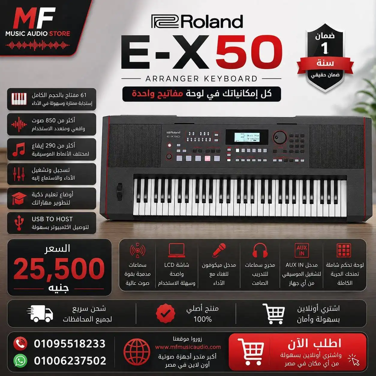 Roland E-X50 Oriental Arranger Keyboard – Professional 61-Key Synth with Bluetooth & Arabic Sounds