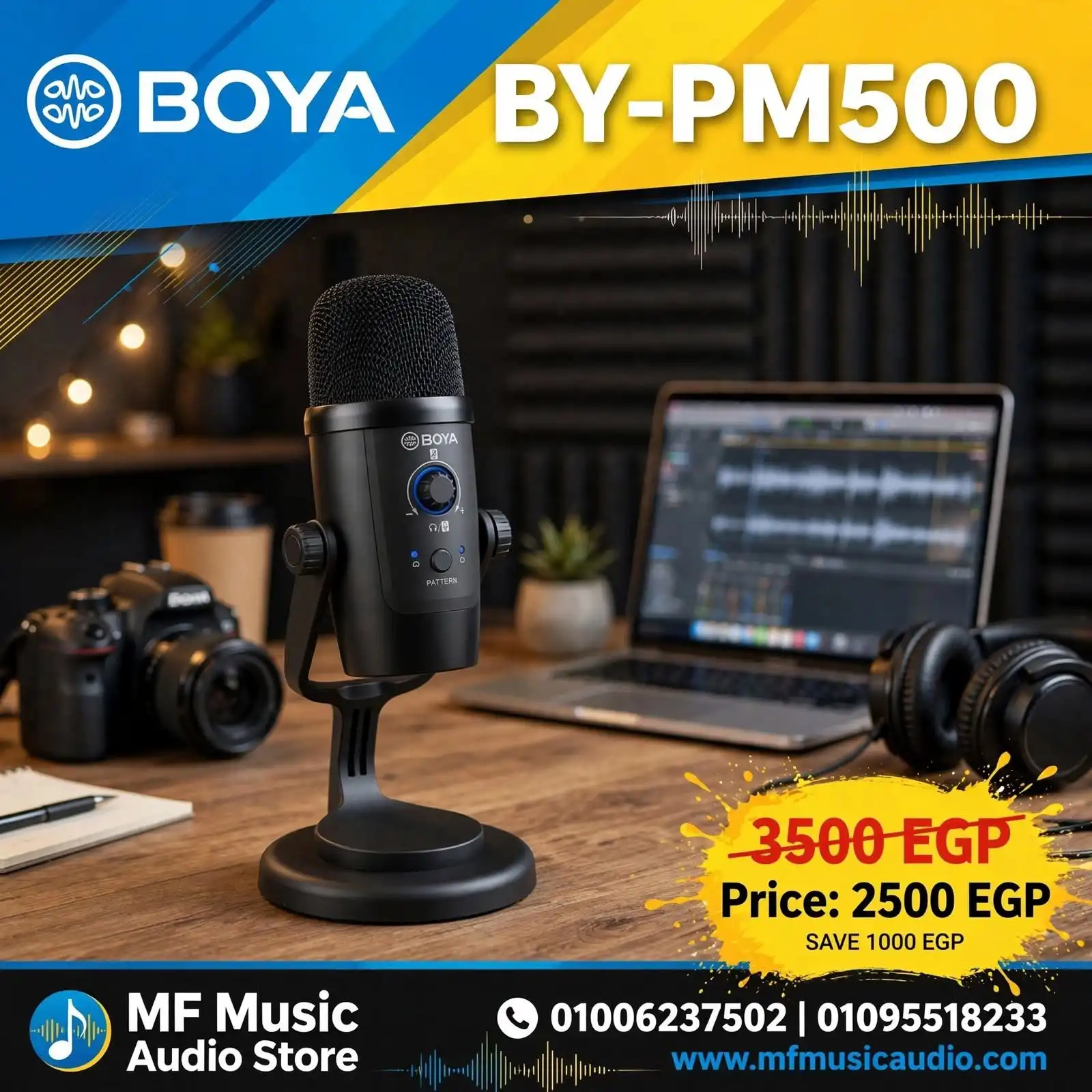 BOYA BY-PM500 USB Condenser Microphone – Professional Desk Mic for Gaming & Streaming - متوفر لدى MF Music Egypt