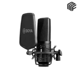 ميكروفون مكثف احترافي بـ Diaphragm كبير موديل Boya BY-M1000 Condenser Mic مع مانع اهتزاز وفلتر - متوفر لدى MF Music Egypt