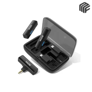 نظام ميكروفون لاسلكي شامل مزدوج القناة موديل BOYALINK مع محولات قابلة للتبديل وعلبة شحن - متوفر لدى MF Music Egypt