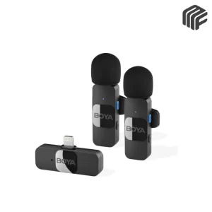 نظام ميكروفون لاسلكي مزدوج للأيفون والأيباد موديل BOYA BY-V2 بفتحة لايتنينج - متوفر لدى MF Music Egypt