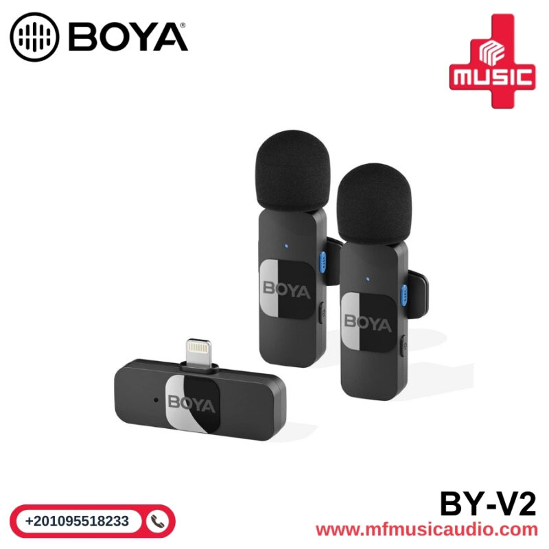 ميكروفون BOYA BY-V2 لاسلكي مزدوج بتوصيل لايتنينج، مناسب لهواتف iPhone، تسجيل صوت احترافي للبث والتصوير والمقابلات