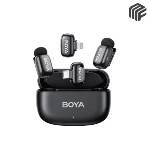 باكيدج ميكروفون لاسلكي مزدوج شامل BOYA Mini Combo مع علبة شحن ووصلات Type-C و Lightning - متوفر لدى MF Music Egypt