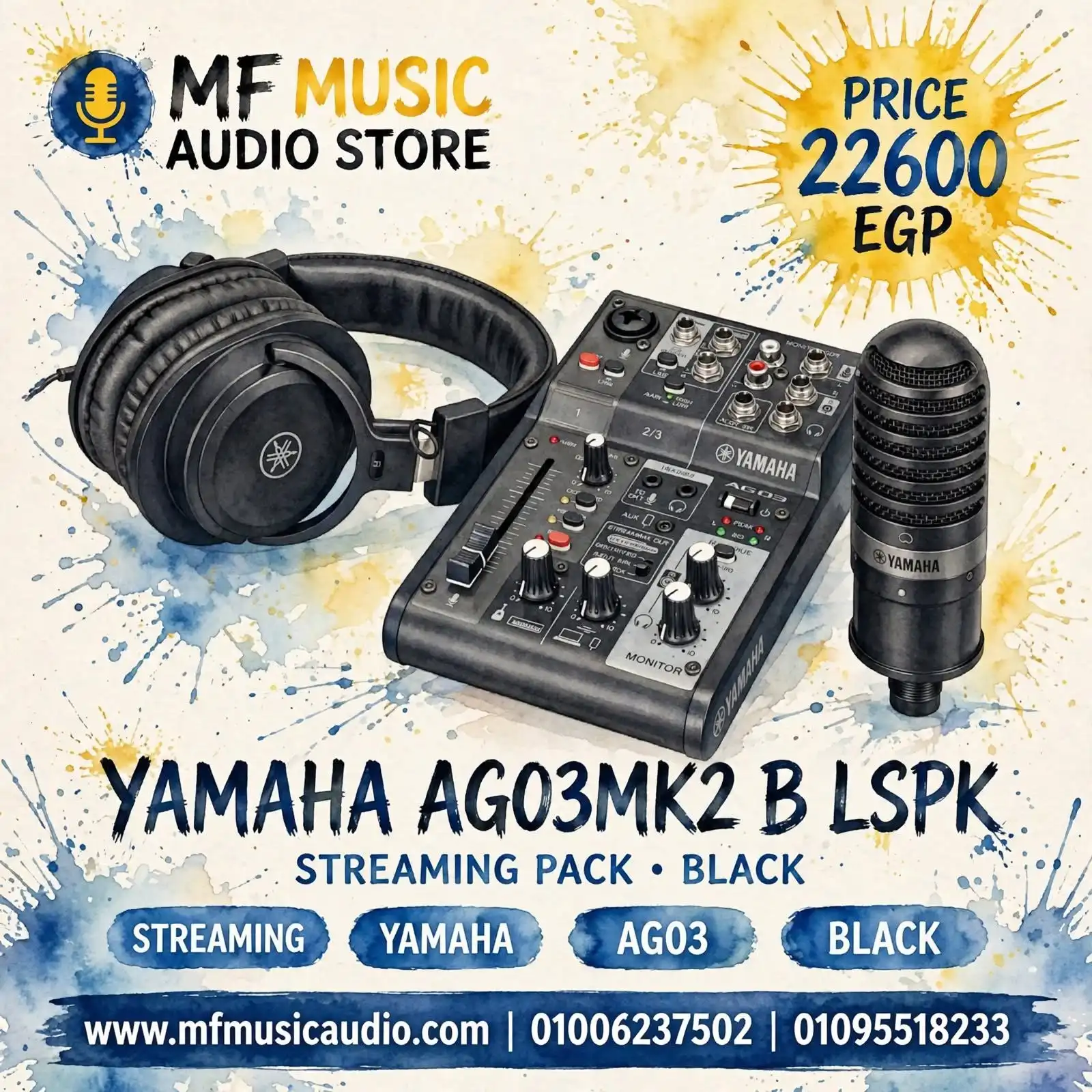 Yamaha AG03MK2 B LSPK Black Pack USB Mixing Console with Mic and Speaker
