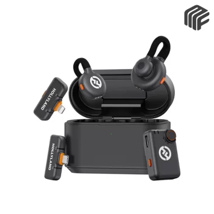 Hollyland Lark M2S Combo — نظام ميكروفون لاسلكي مزدوج مع علبة شحن ومحولات USB-C وLightning