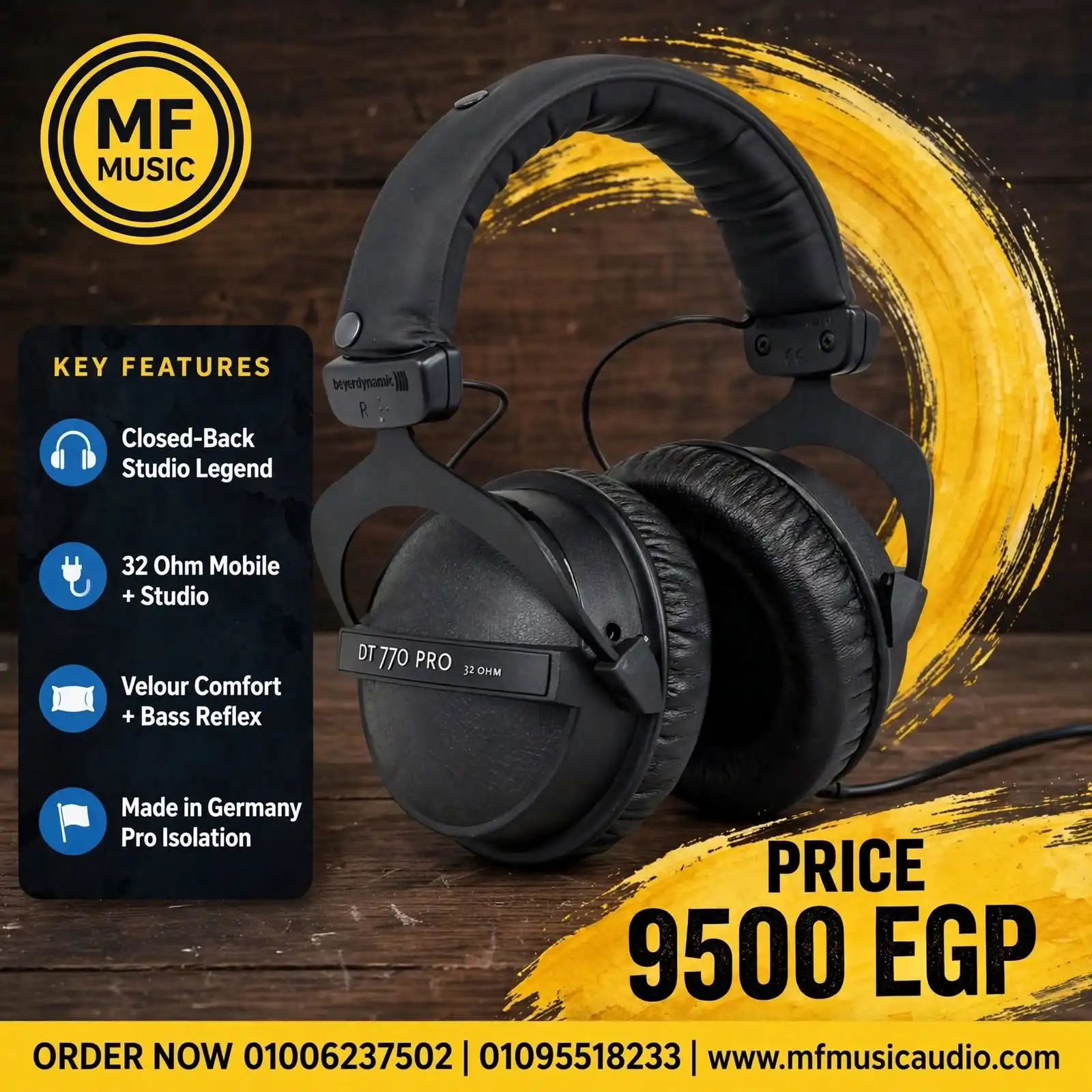 BEYERDYNAMIC DT 770 PRO 32 OHM | سماعة استوديو مغلقة للموبيل والأجهزة المحمولة - متوفر لدى MF Music Egypt
