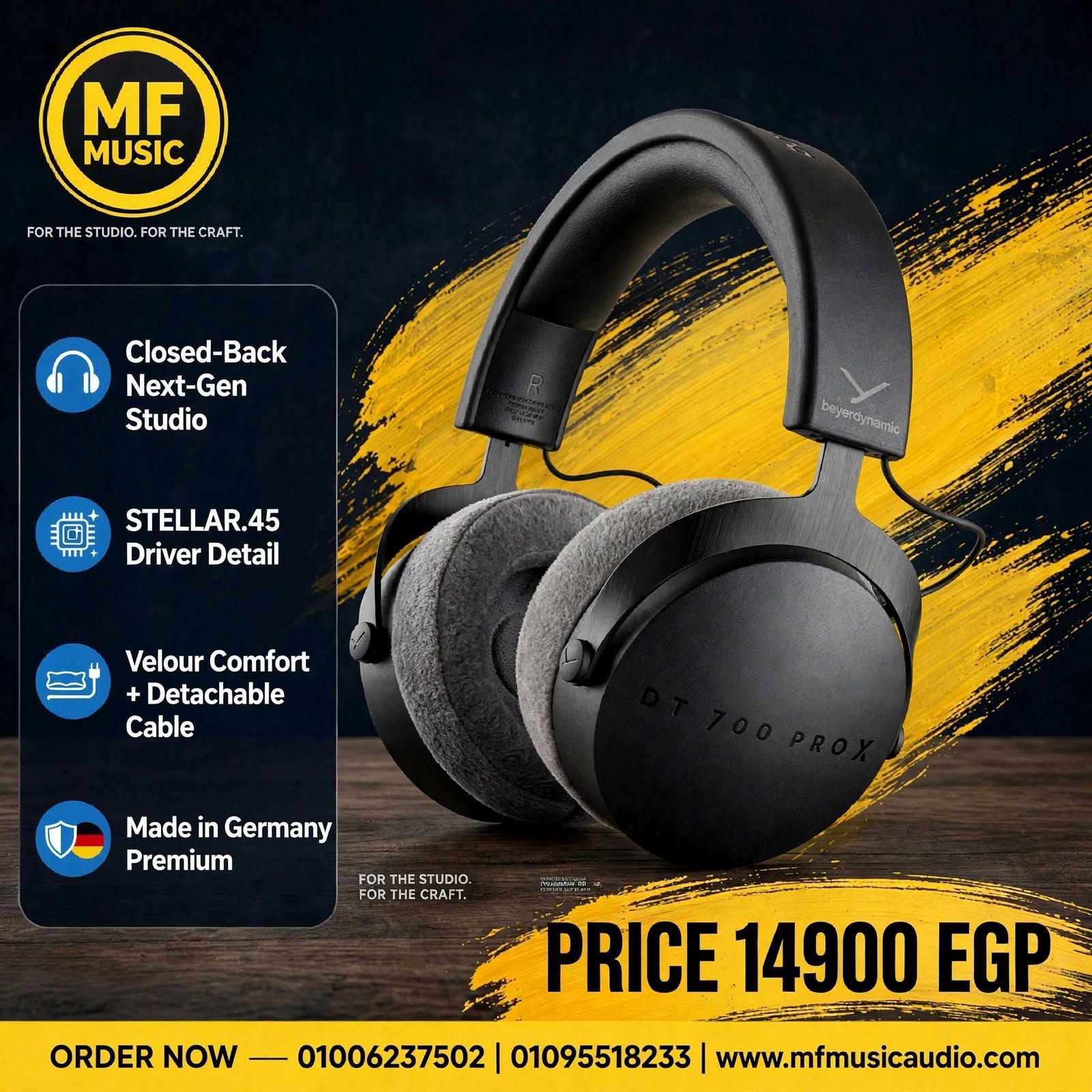 سماعات استوديو احترافية مغلقة من الخلف beyerdynamic dt 700 pro x بأسفنج مخملي ومحرك STELLAR.45 وعزل صوتي ممتاز - متوفرة لدى MF Music Egypt
