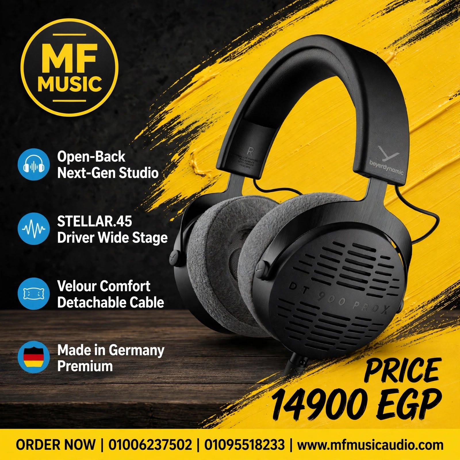 سماعات استوديو احترافية مفتوحة من الخلف beyerdynamic dt 900 pro x بأسفنج مخملي ومحرك STELLAR.45 وسلك قابل للفك - متوفرة لدى MF Music Egypt