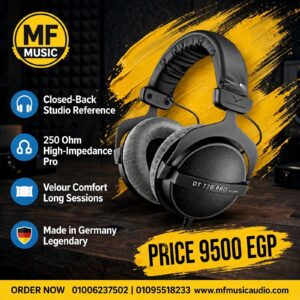 سماعات استوديو احترافية مغلقة من الخلف beyerdynamic dt 770 pro 250 ohm بأسفنج مخملي رمادي وسلك حلزوني للتسجيل والمكساج - متوفرة لدى MF Music Egypt