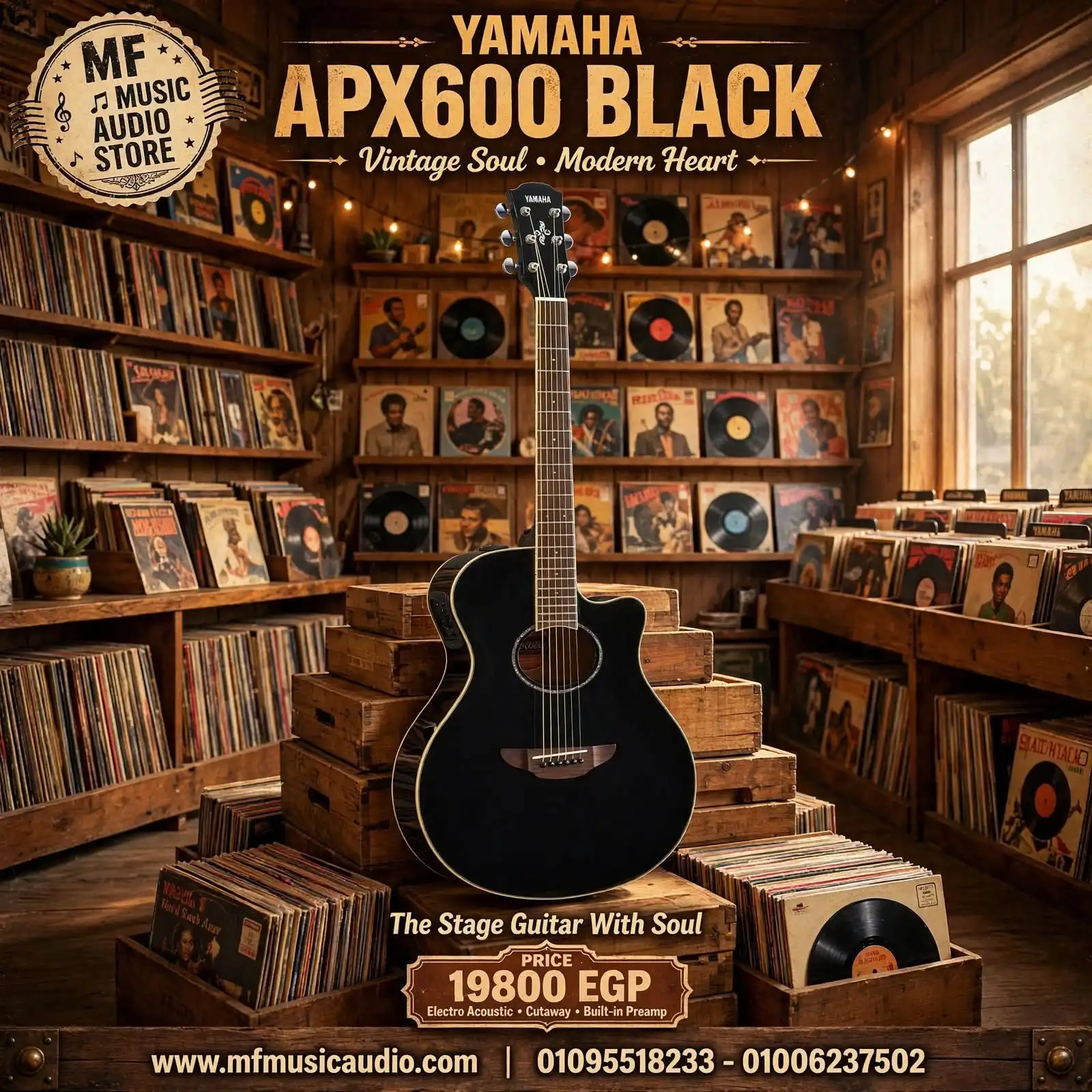 جيتار أليكترو أكوستيك yamaha apx600 بهيكل رفيع مريح وبيك أب مدمج للعزف الحي - متوفر لدى MF Music Egypt