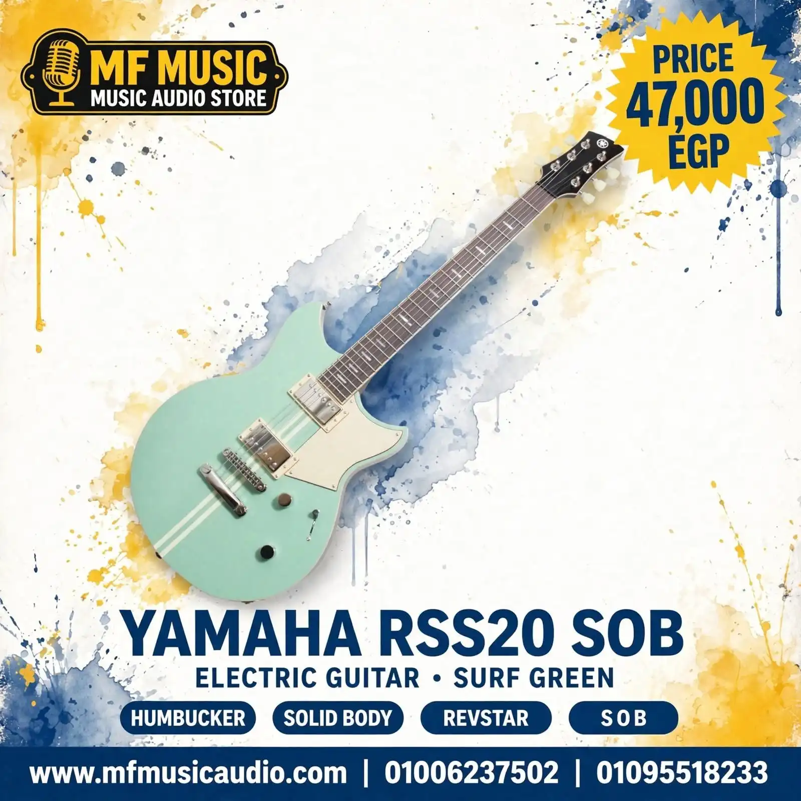 جيتار كهربائي yamaha rss20 Revstar Standard بلون Swift Blue / Surf Green وجسم مفرغ مع بيك أب Alnico V - متوفر لدى MF Music Egypt