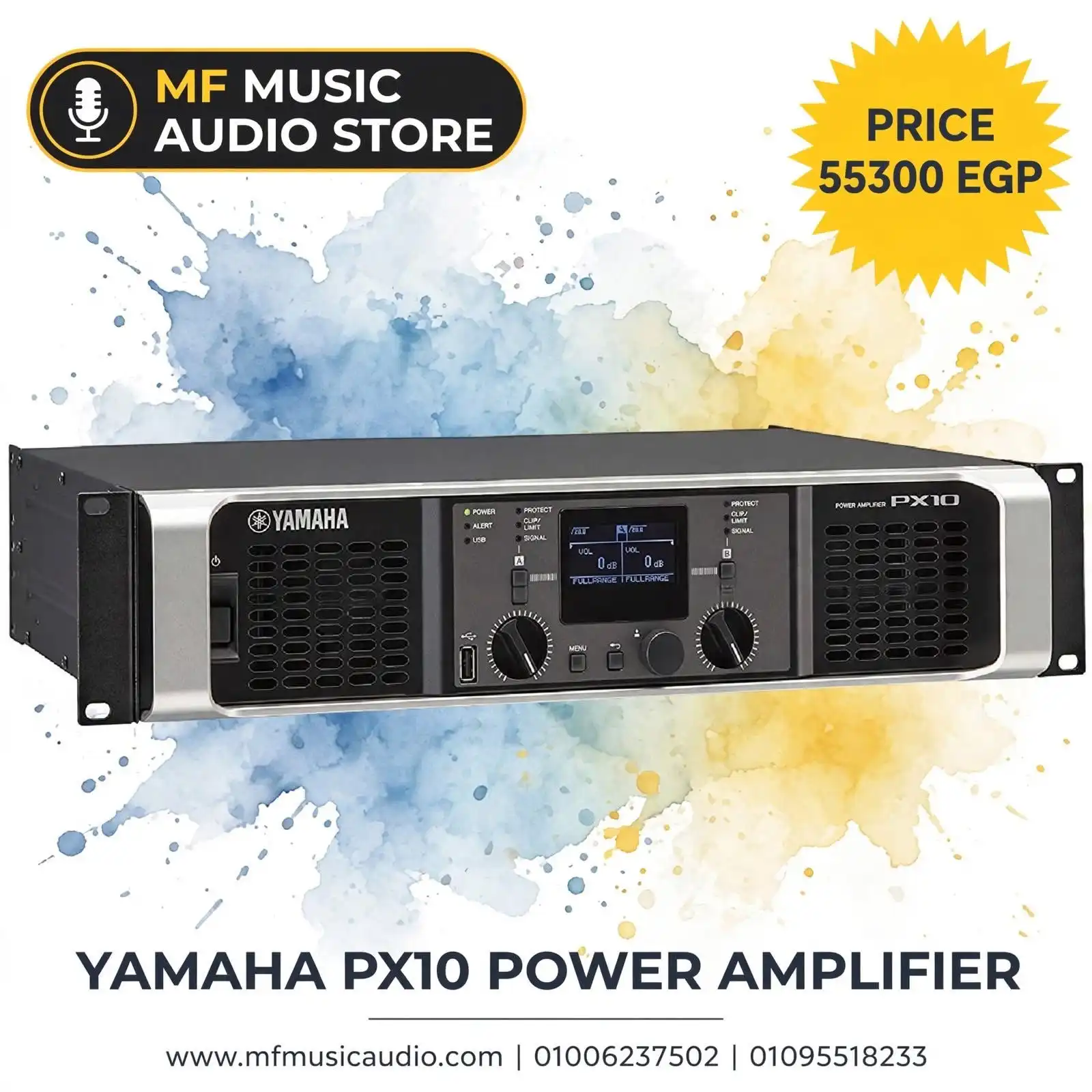 باور أمبليفاير احترافي بقوة 1000 واط لكل قناة YAMAHA PX10 مع معالج DSP مدمج وشاشة LCD للمسارح والحفلات - متوفر لدى MF Music Egypt
