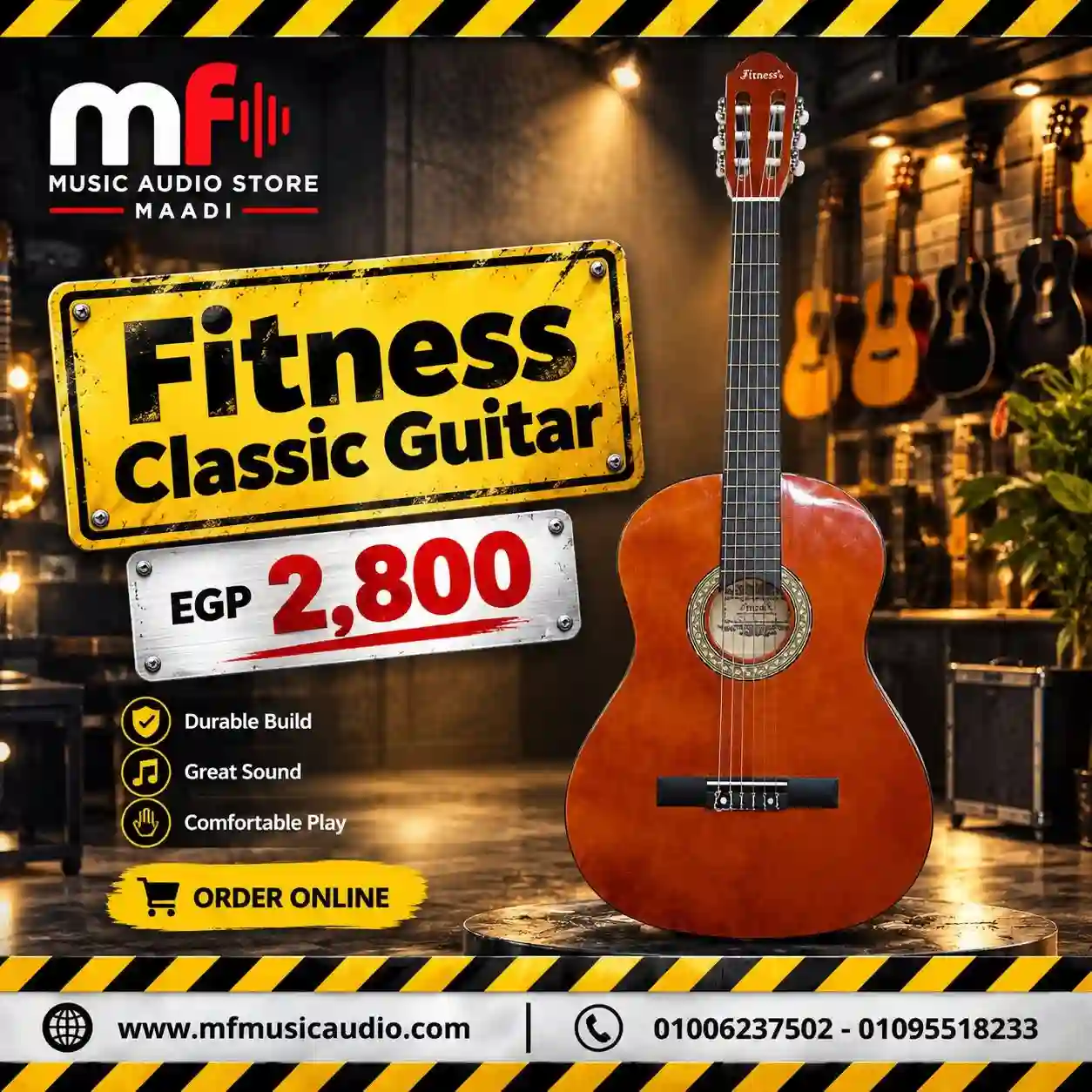 جيتار كلاسيك خشبي مريح FITNESS بأوتار نايلون مخصص لتعليم وتدريب المبتدئين - متوفر لدى MF Music Egypt